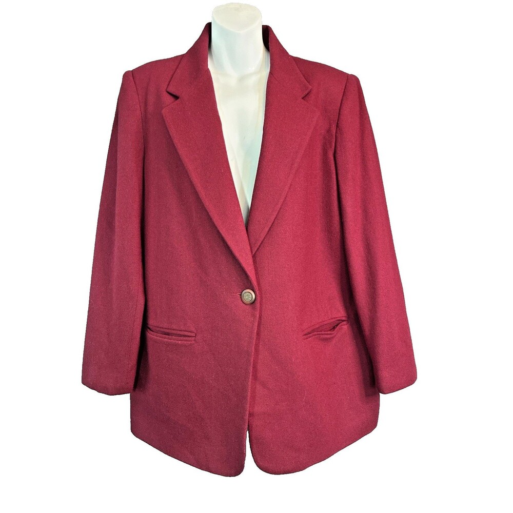 Vtg Pure New Wool Blazer Jacket Sz 14 Dark Red Academia Preppy Corp Career FLAW